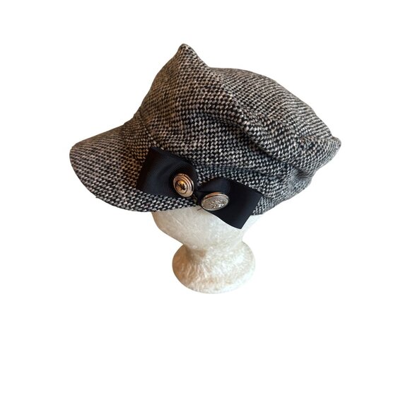 Magid Hats Womens Newsboy Cap Black & White Houndstooth Bow & Button Accents - Picture 1 of 5